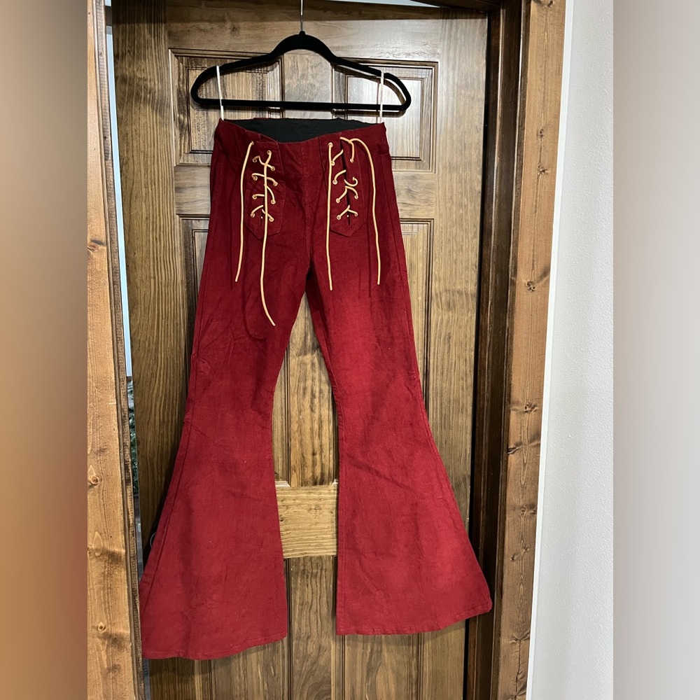 Judith March - Women's Red Lace-Up Flare   Pants